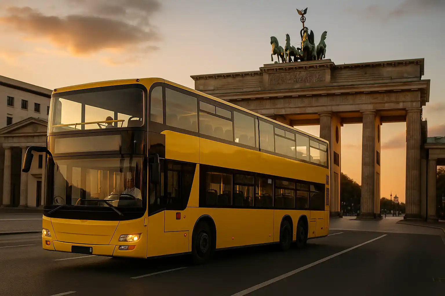 BVG Buses in Berlin – Types, Tickets & Best Routes Yellow BVG buses in Berlin, including a double-decker at a central stop