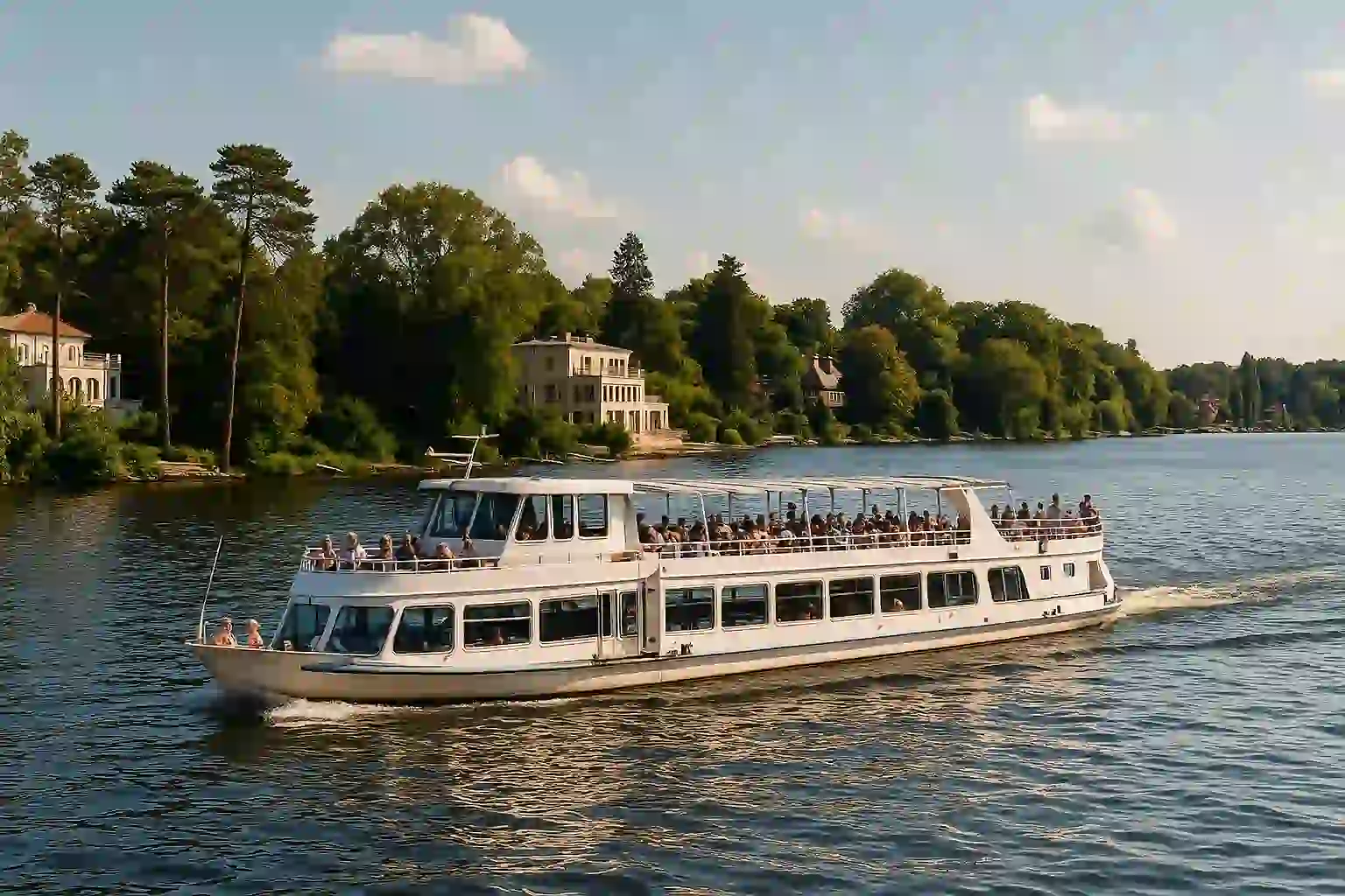 Berlin boat tour on the Wannsee — open deck sightseeing on a sunny day