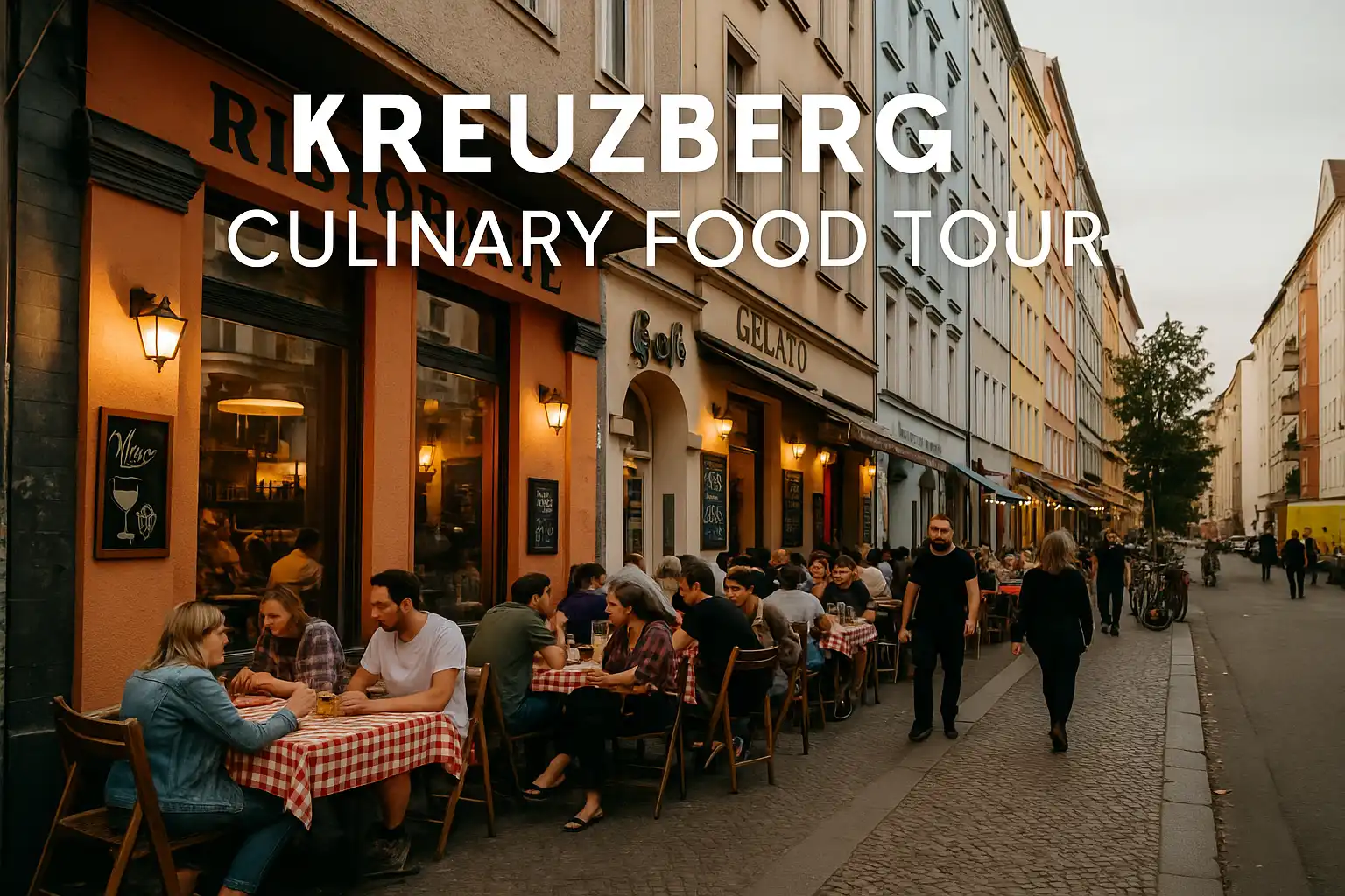 Kreuzberg Culinary Food Tour – Berlin Kreuzberg street scene with outdoor restaurant tables along the sidewalk