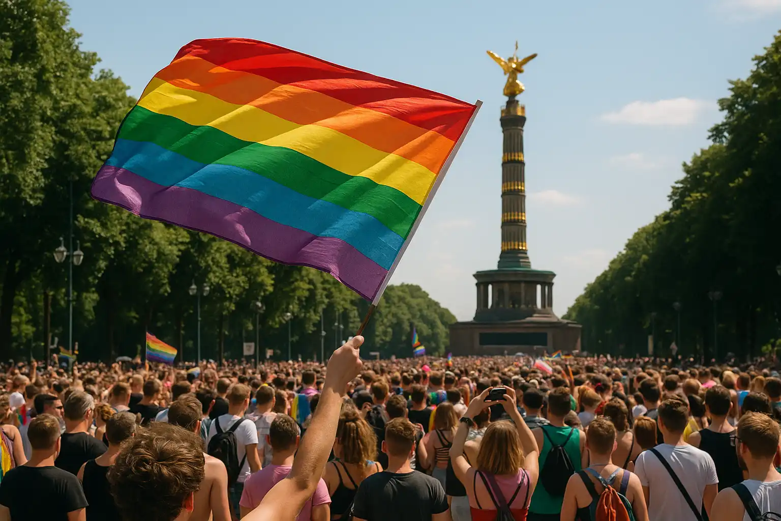 CSD Berlin – parade floats, crowds and rainbow flags in central Berlin