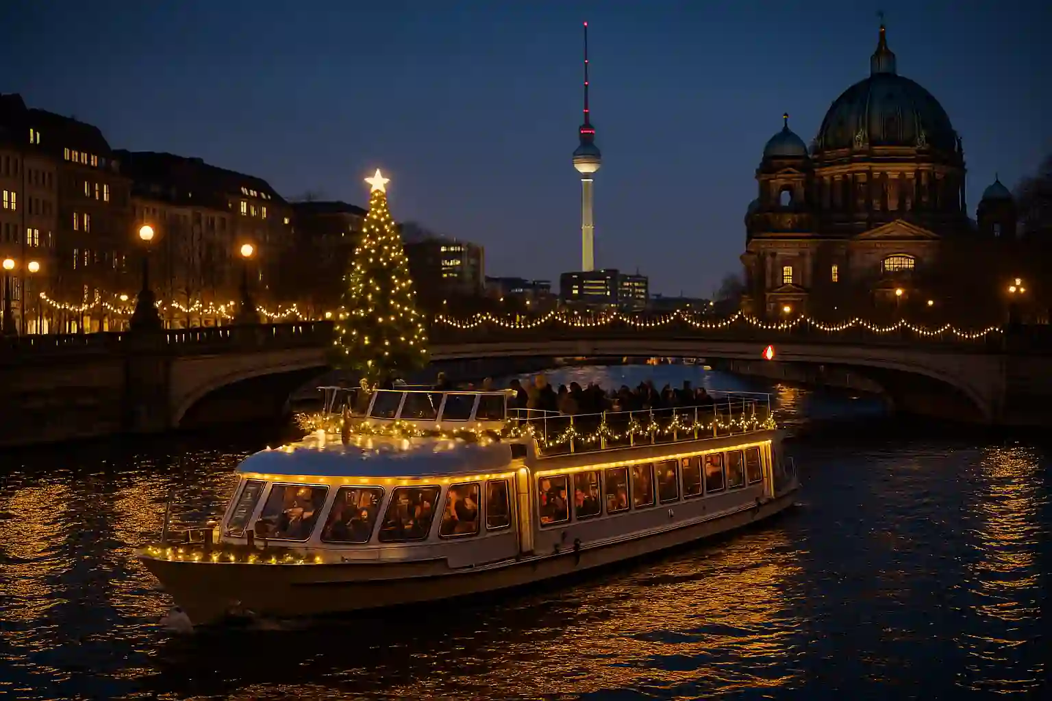 Berlin Christmas boat tour on the Spree with festive city lights