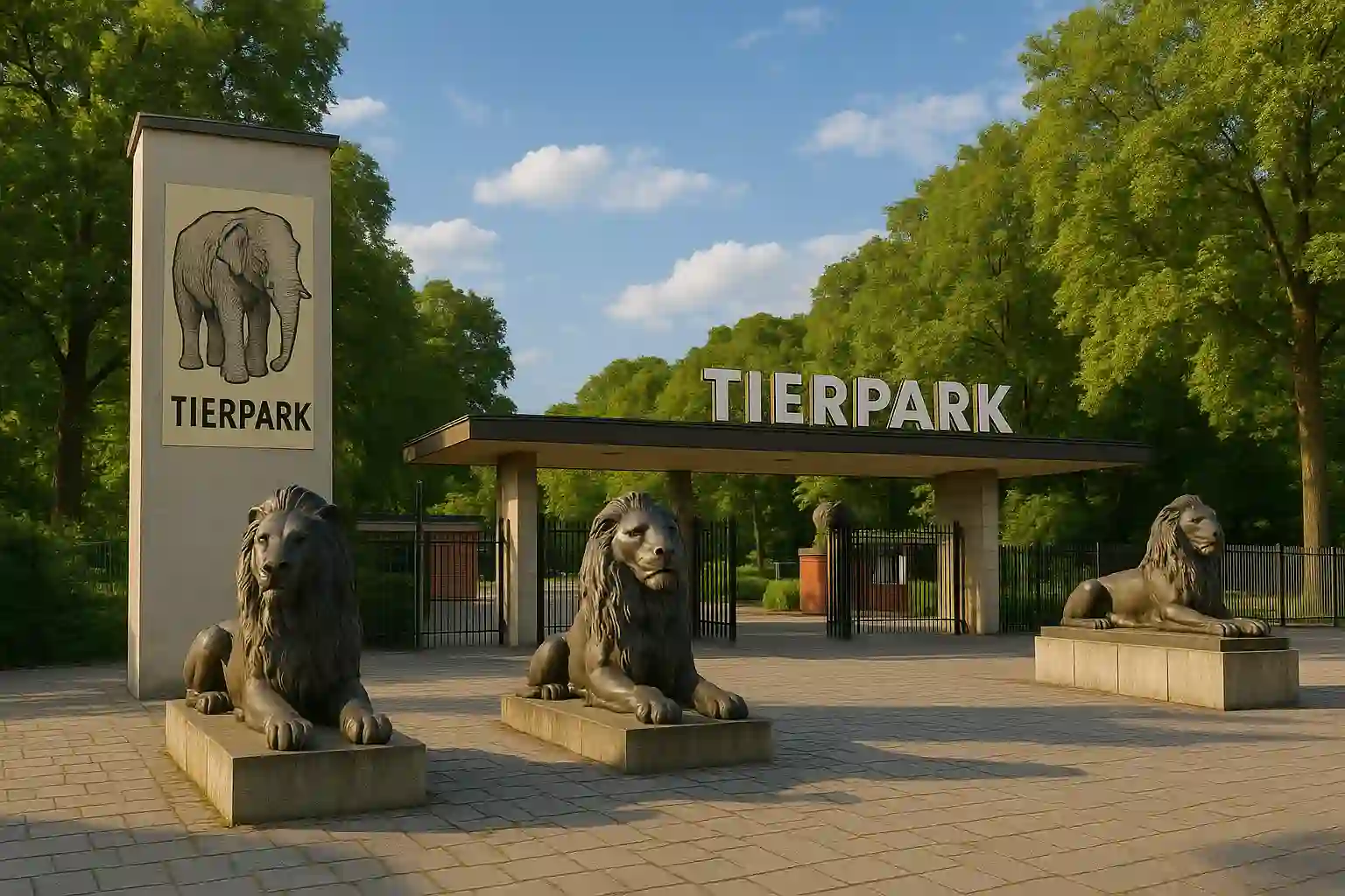 Tierpark Berlin entrance with green landscapes and historic architecture