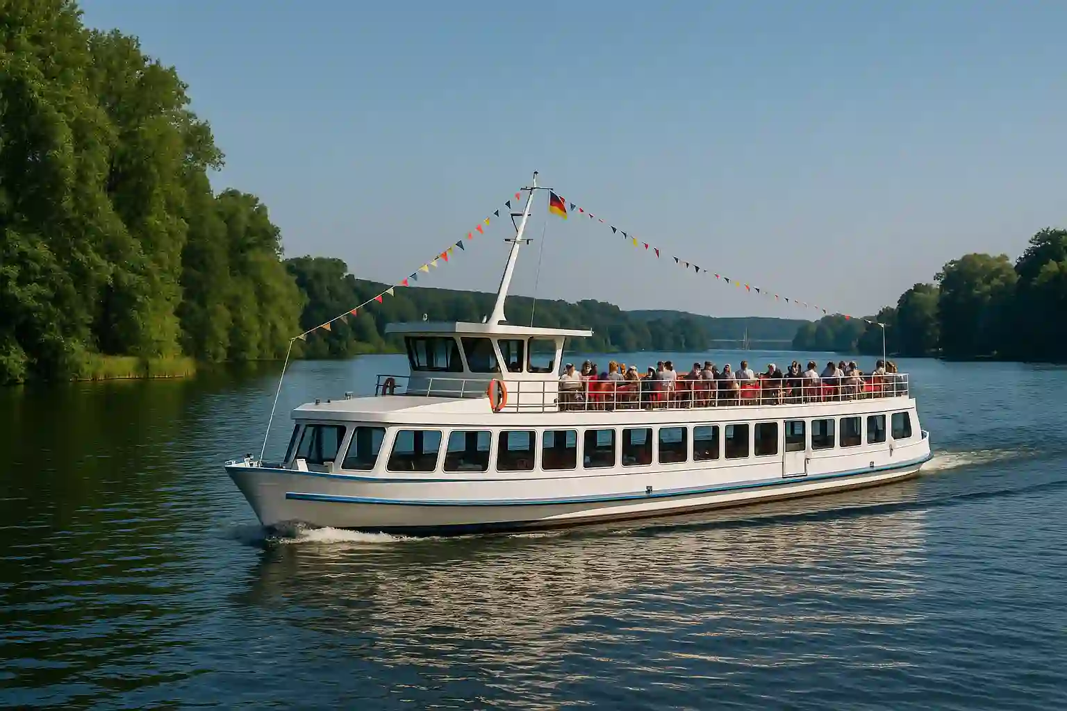 Berlin Wannsee seven lakes cruise with forested shores and villas