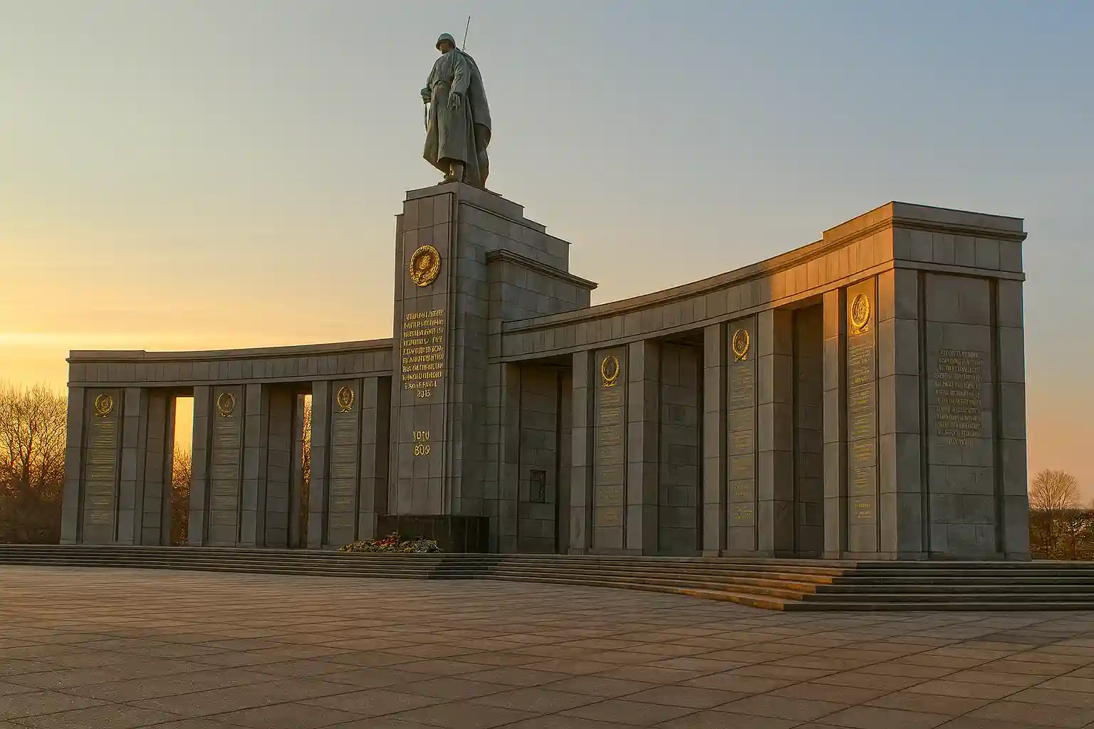 Soviet War Memorial in Tiergarten, Berlin – central colonnade and T-34 tanks