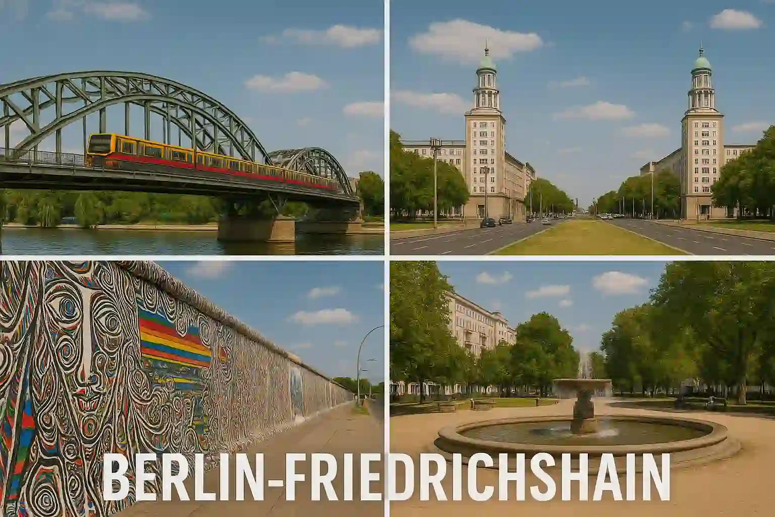 Berlin Friedrichshain with East Side Gallery, Oberbaum Bridge, and urban street art