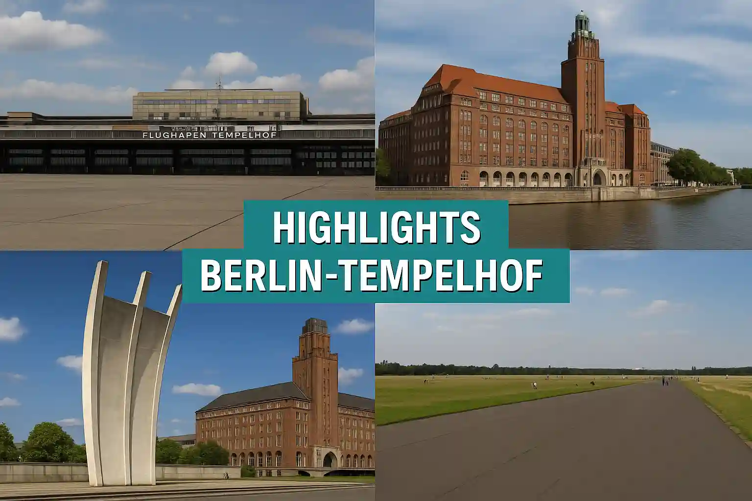Berlin Tempelhof with wide-open Tempelhofer Feld and historic airport building
